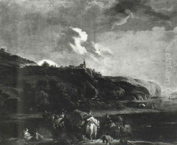 Landscape With Travellers And A Wagon Oil Painting by Jan van Huchtenburg