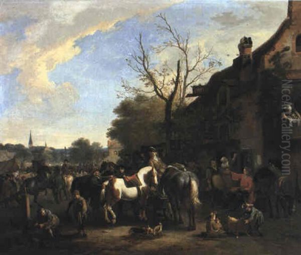 Horse Fair Oil Painting by Jan van Huchtenburg