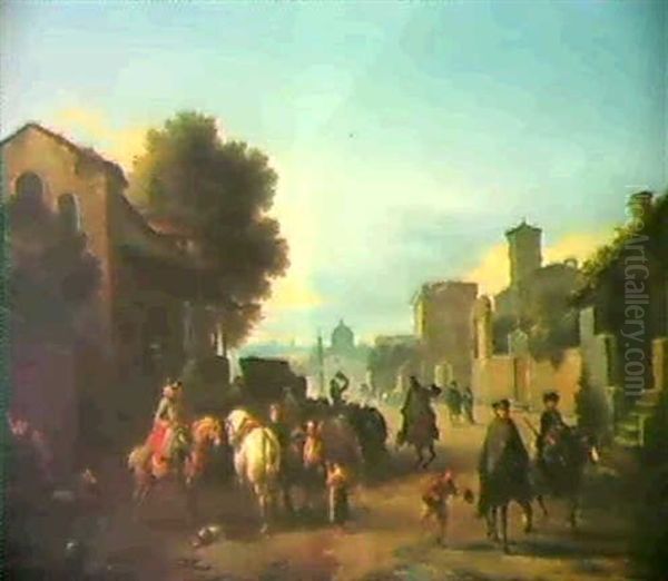 Horsemen And Other Figures In A Roman Street Oil Painting by Jan van Huchtenburg