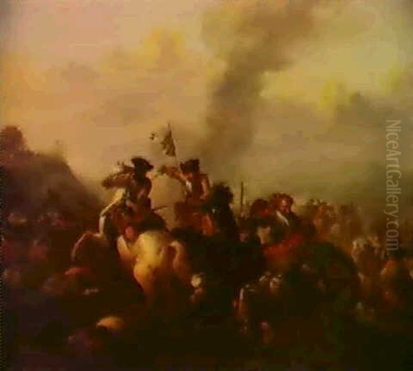 A Cavalry Engagement Oil Painting by Jan van Huchtenburg