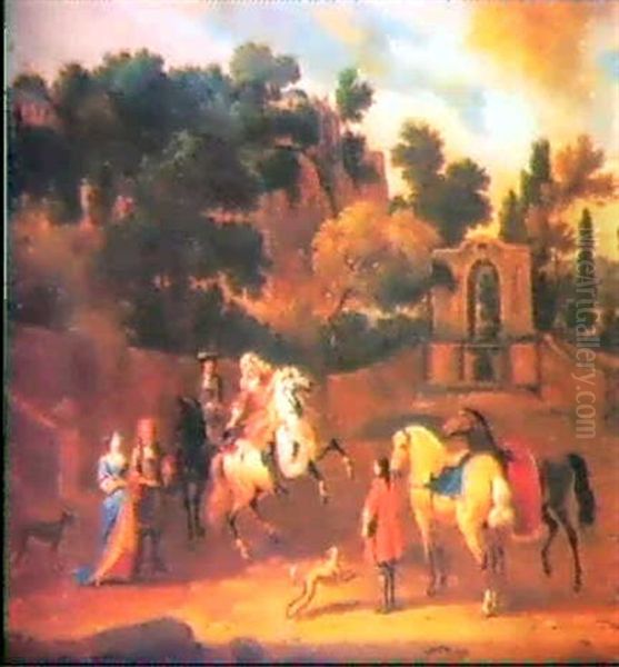 Paseo A Caballo Por Los Jar- Dines Oil Painting by Jan van Huchtenburg