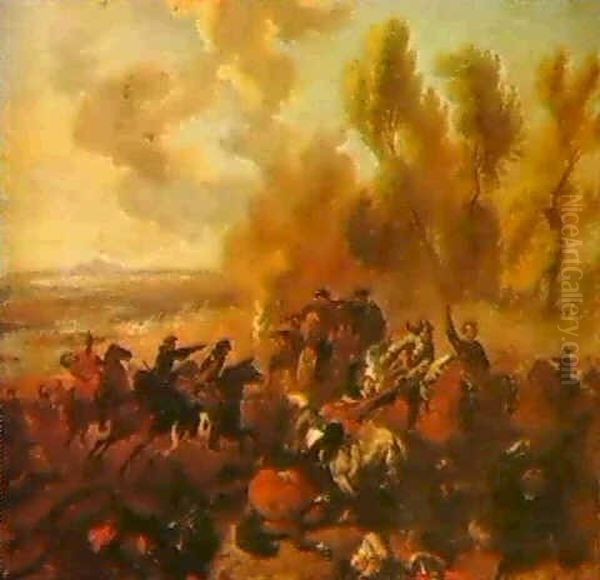 A Cavalry Engagement. Oil Painting by Jan van Huchtenburg