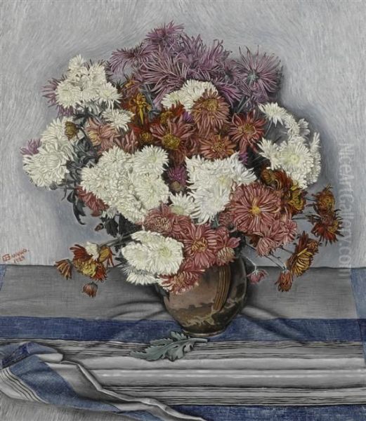 Still Life With Chrysanthemums Oil Painting by Francois Emile Barraud