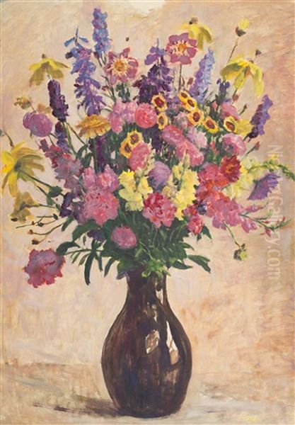 Bouquet In A Vase Oil Painting by Antonin Hudecek