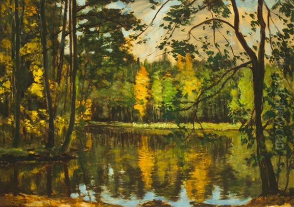 Der Fischteich Landa Bei Vraz Oil Painting by Antonin Hudecek