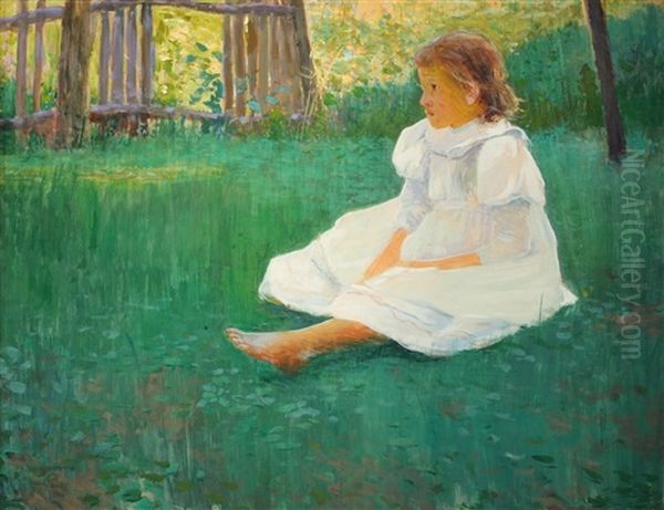 Girl In The Garden Oil Painting by Antonin Hudecek