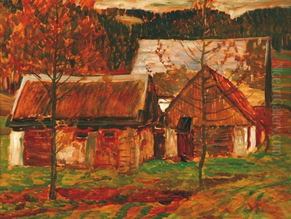 Cottages Oil Painting by Antonin Hudecek