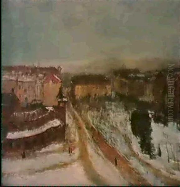 Prager Stadtansicht Im Winter Oil Painting by Antonin Hudecek