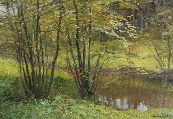 Spring By The Water Oil Painting by Stanislav Hudecek