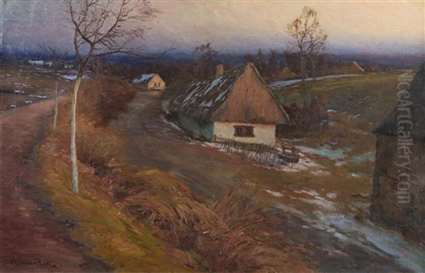 Early Spring In The Village Oil Painting by Stanislav Hudecek