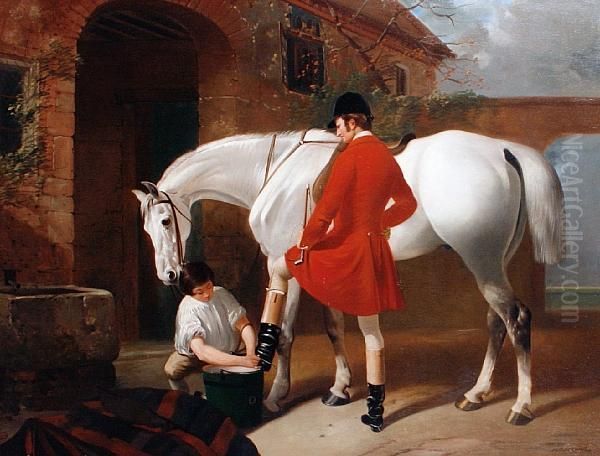 Preparing For The Hunt Oil Painting by Henry Barraud