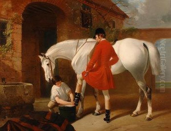 French. Preparing For The Hunt Oil Painting by Henry Barraud