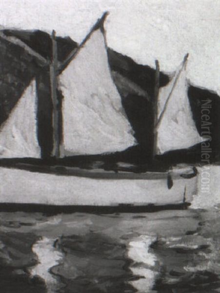 Sailboats, Monhegan Oil Painting by Eric Hudson