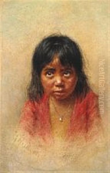 Portrait Of A Little Pomo Indian Girl Oil Painting by Grace Carpenter Hudson