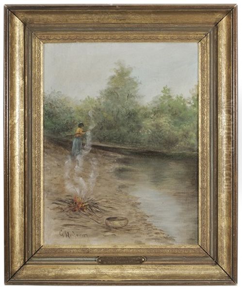 Indian Girl And Campfire Oil Painting by Grace Carpenter Hudson