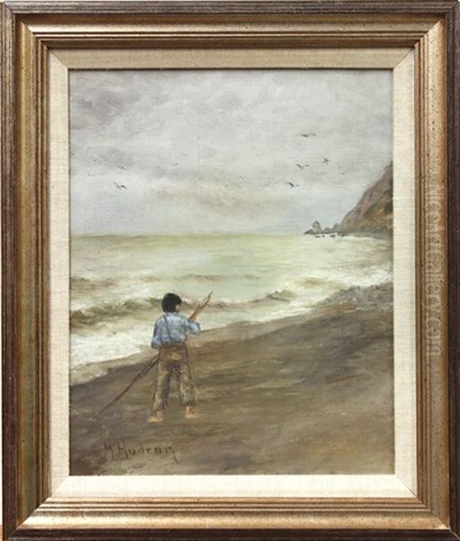 Young Boy On The Shore Oil Painting by Grace Carpenter Hudson