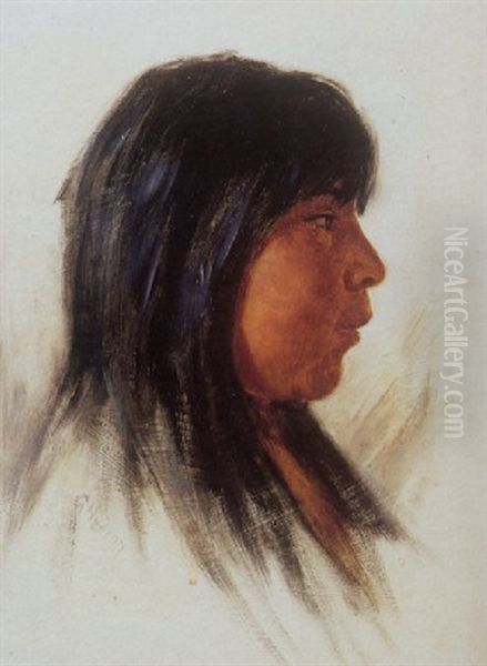 A Profile Portrait Of A Pomo Indian Woman Oil Painting by Grace Carpenter Hudson