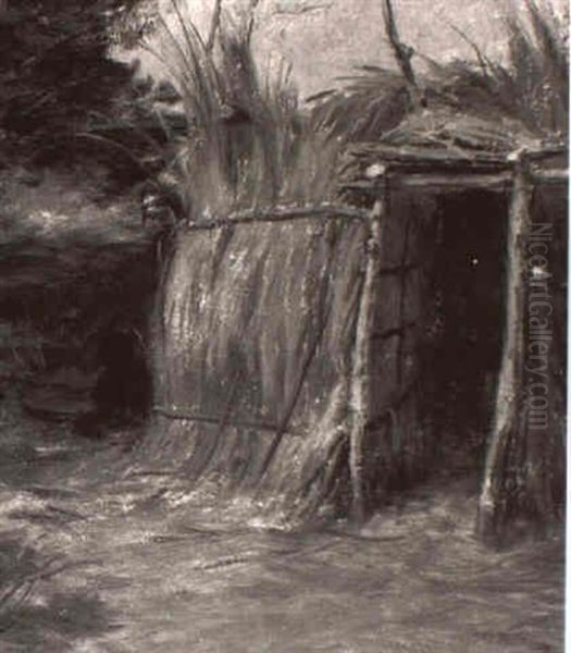 Indian By A Hut Oil Painting by Grace Carpenter Hudson