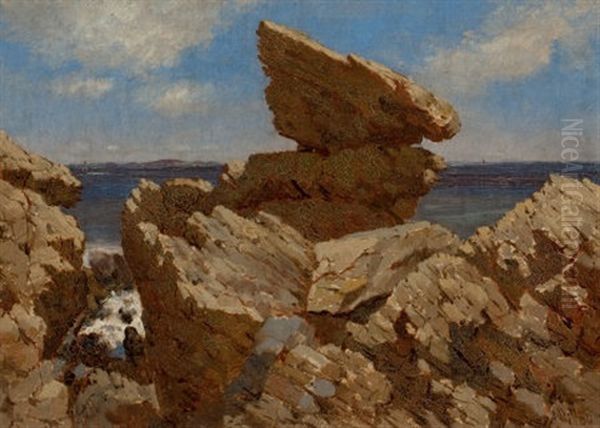 Rocky Cove With Balancing Rock Oil Painting by John Bradley Hudson