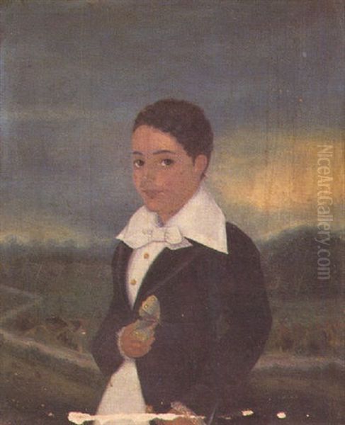 Creole Boy With Butterfly Oil Painting by John Bradley Hudson