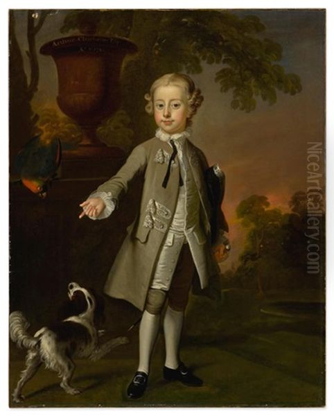 Portrait Of Arthur Chichester (1739-1799), 1st Marquess Of Donegall, Full Length, Standing In A Landscape While Six Years Old Oil Painting by Thomas Hudson