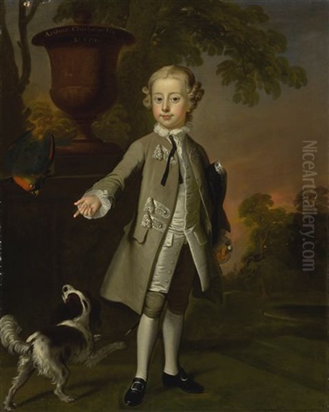 Portrait Of Arthur Chichester (1739-1799), 1st Marquess Of Donegall, Full Length, Standing In A Landscape While Six Years Old Oil Painting by Thomas Hudson