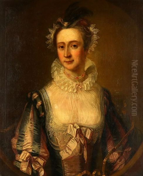 Portrait Of A Lady, Traditionally Identified As Lady Frances Hanbury Williams (1709-1781), Half-length, In Van Dyck Costume Oil Painting by Thomas Hudson