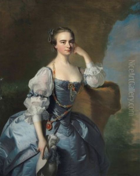 Portrait Of Penelope Bayfield Of Dedham Grove, Essex, Three-quarter-length Oil Painting by Thomas Hudson