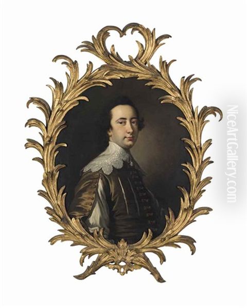 Portrait Of A Gentleman, Half-length, In A Lace Collar Oil Painting by Thomas Hudson