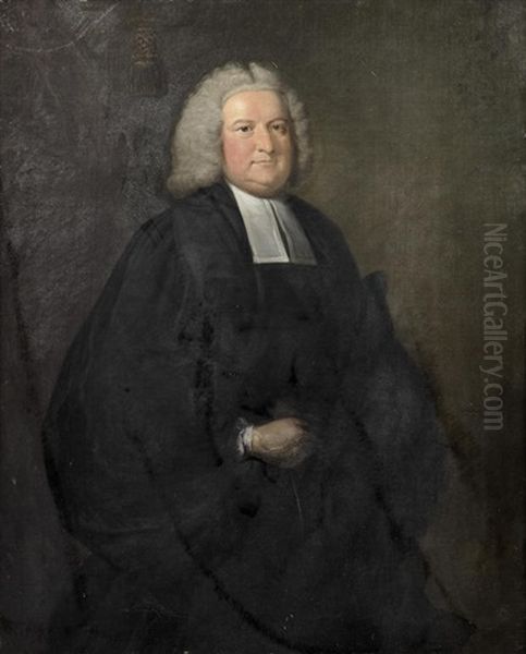 Portrait Of Rev. Griffiths, Three-quarter-length, In Clerical Robes, Before A Curtain Oil Painting by Thomas Hudson