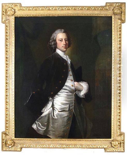 Portrait Of Gentleman Thought To Be George Vernon, Three Quarter Length, Standing Oil Painting by Thomas Hudson