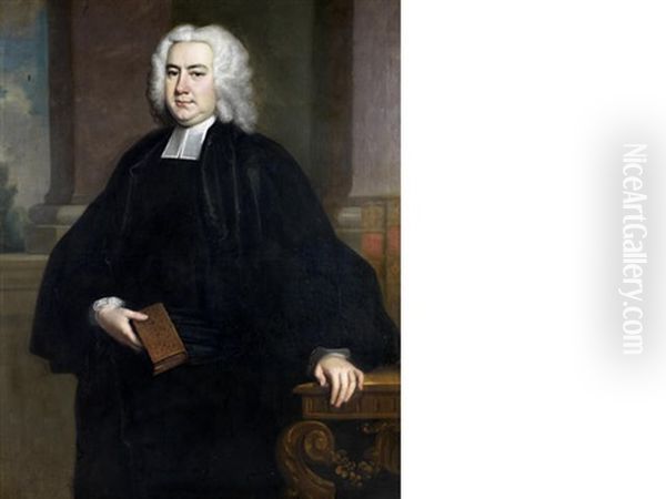 Portrait Of The Rev. John Fursman, Three-quarter-length, In Clerical Robes, Holding A Book, Standing Before A Window Oil Painting by Thomas Hudson