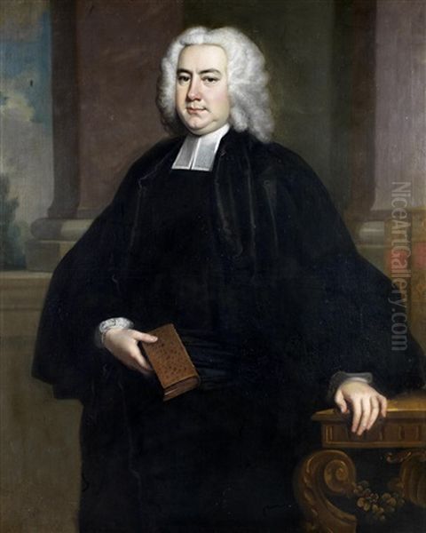 Portrait Of The Rev. John Fursman, Three-quarter-length, In Clerical Robes, Holding A Book, Standing Before A Window Oil Painting by Thomas Hudson