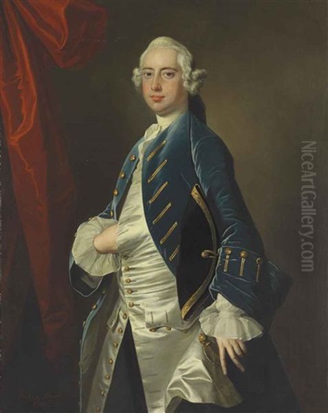 Portrait Of A Gentleman, Three-quarter-length Oil Painting by Thomas Hudson