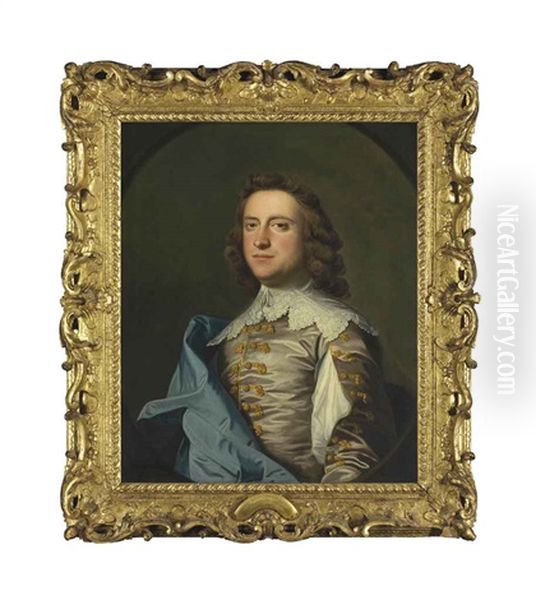 Portrait Of John Armytage Esq., Half-length, In Van Dyck Costume, In A Feigned Oval Oil Painting by Thomas Hudson