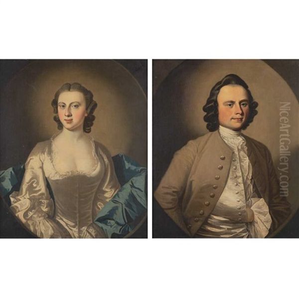 Portraits Of An Elegant Couple (pair) Oil Painting by Thomas Hudson