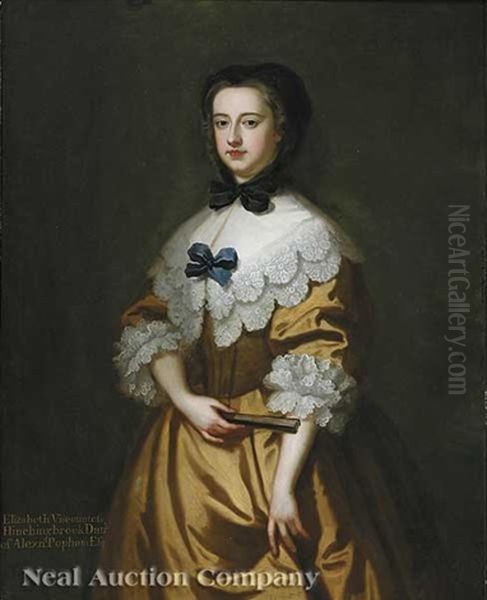 Portrait Of Elizabeth, Viscountess Hinchingbrooke, Nee Elizabeth Popham Oil Painting by Thomas Hudson