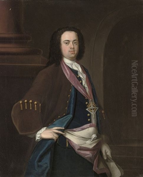 Portrait Of A Gentleman With A Masonic Medallion Oil Painting by Thomas Hudson