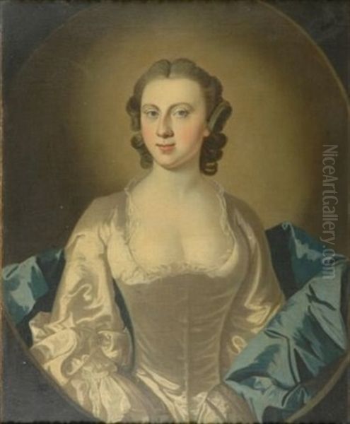 Portrait Of An Elegant Woman (+ Portrait Of An Elegant Man; Pair) Oil Painting by Thomas Hudson