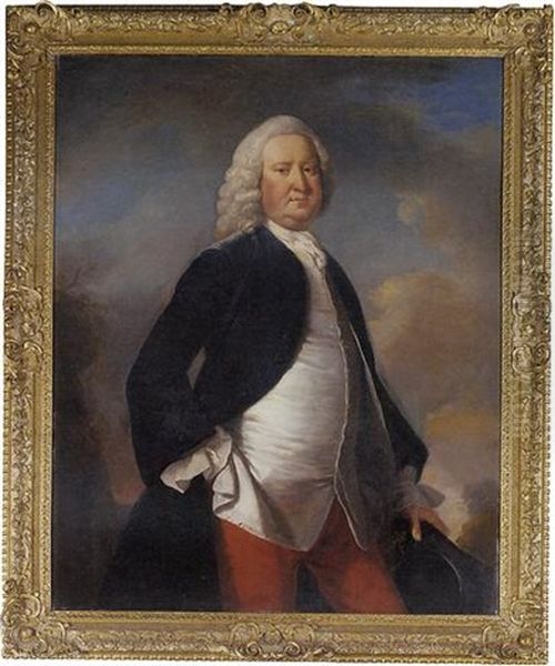 Portrait Of Sir Watkin William Wynn, 3rd Bt., In A Dark Blue Coat And Red Trousers Oil Painting by Thomas Hudson