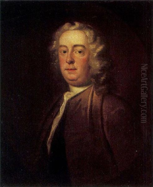 Portrait Of A Gentleman Wearing A Brown Coat Oil Painting by Thomas Hudson