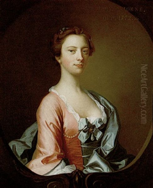 Portrait Of Mary Osborn Wearing A Pink Dress And Blue Robes Oil Painting by Thomas Hudson