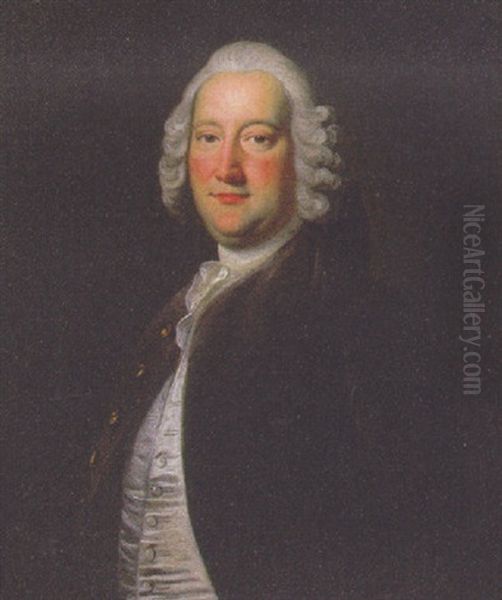 Porrtrait Of Gentleman In A Brown Coat And A Silver Waiscoat by Thomas Hudson