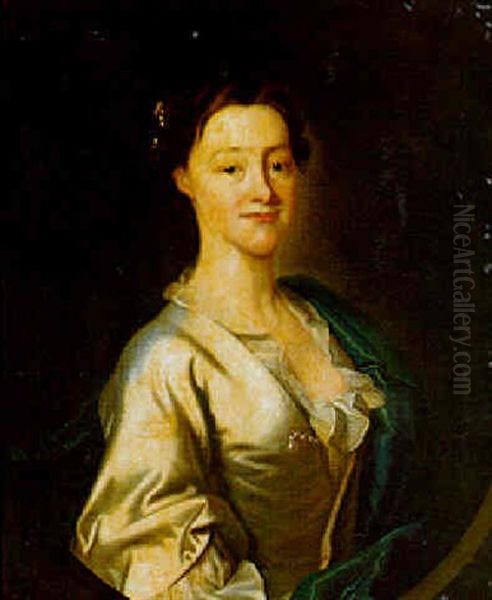 Portrait Of Grace Smyth, In A Satin Dress With Wrap Oil Painting by Thomas Hudson