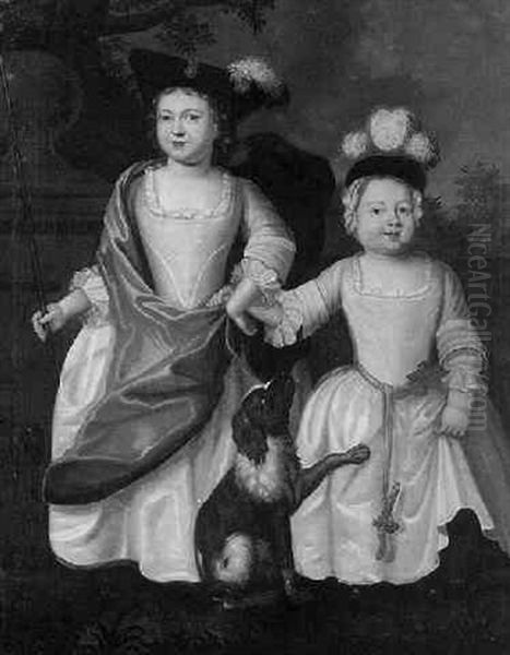 Portrait Of Two Children With A Dog Oil Painting by Thomas Hudson