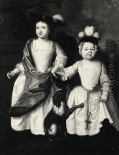 Portrait Of Two Children With A Dog Oil Painting by Thomas Hudson