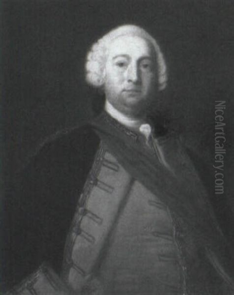 Portrait Of A Gentleman In A Blue Jacket With Sash Of Office Oil Painting by Thomas Hudson