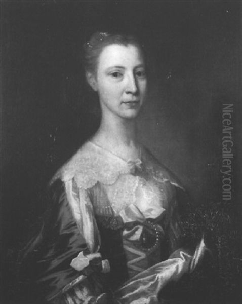 Portrait Of A Lady With Pink Bows Oil Painting by Thomas Hudson