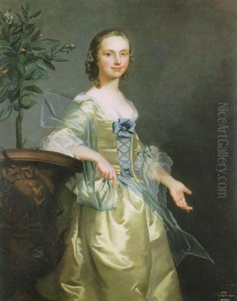 Portrait Of A Lady, Said To Be Lady Isabella Courtenay, Mrs Andrews Oil Painting by Thomas Hudson