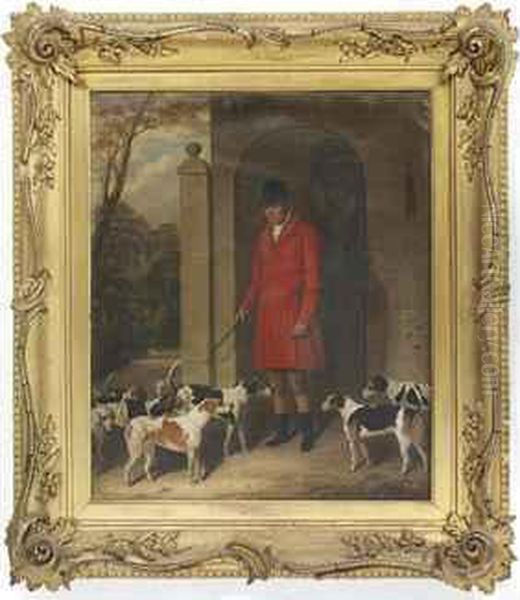 Portrait Of A Huntsman With His Hounds Oil Painting by William Barraud